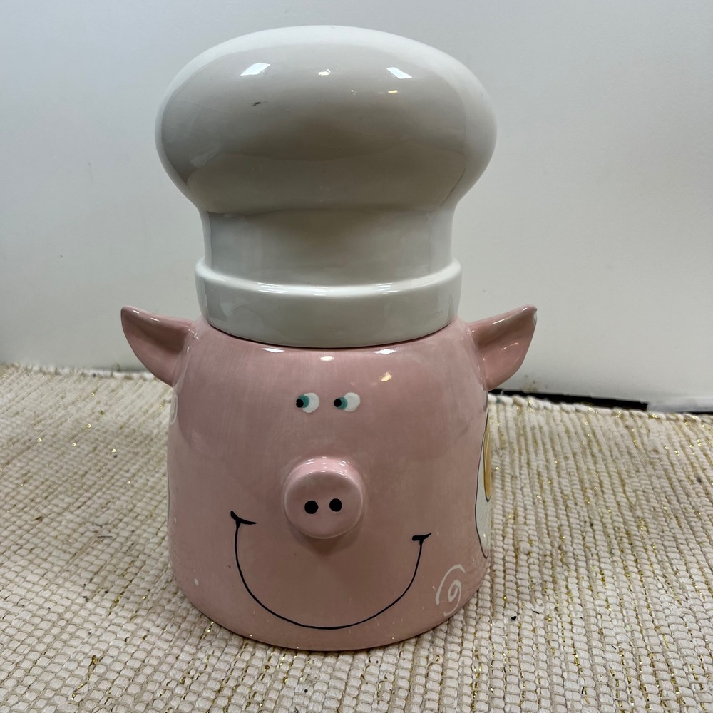 Joanne DeLomba for Lotus Pink Pig Chef Cookie Jar Fried Eggs Ceramic Canister